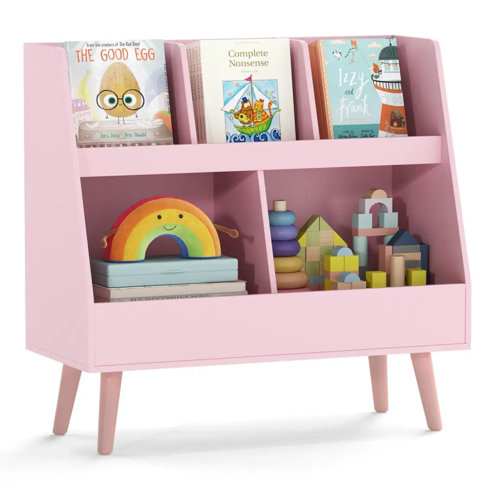 5-Cube Kids Bookshelf and Toy Organizer with Anti-Tipping Kits-Pink - Pink - Kids Storage