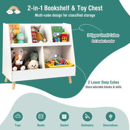 5-Cube Kids Bookshelf and Toy Organizer with Anti-Tipping Kits-White Costway