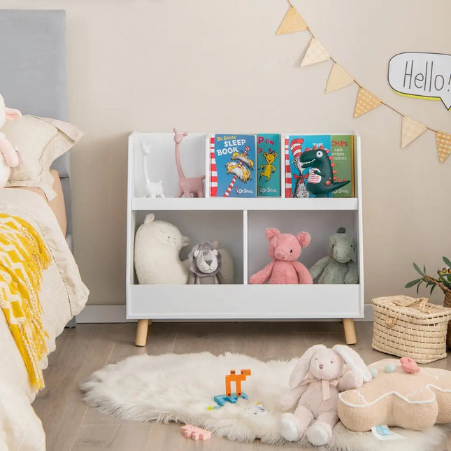 5-Cube Kids Bookshelf and Toy Organizer with Anti-Tipping Kits-White Costway
