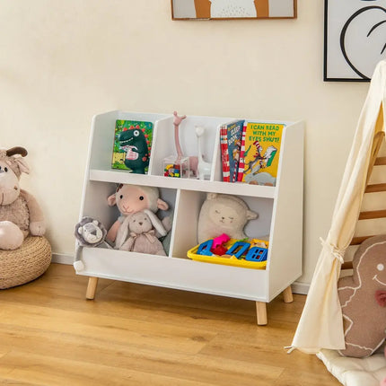 5-Cube Kids Bookshelf and Toy Organizer with Anti-Tipping Kits-White Costway