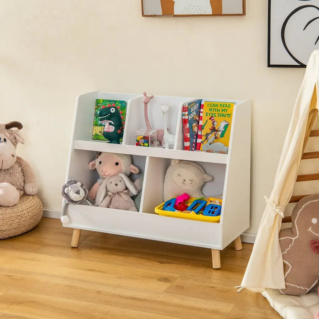 5-Cube Kids Bookshelf and Toy Organizer with Anti-Tipping Kits-White Costway