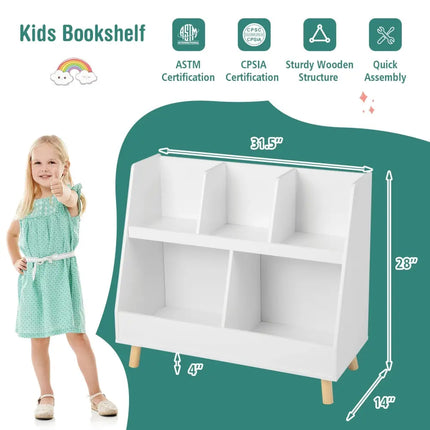 5-Cube Kids Bookshelf and Toy Organizer with Anti-Tipping Kits-White Costway