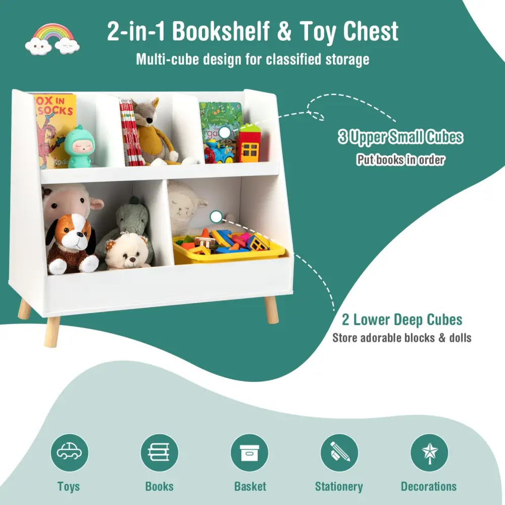 5-Cube Kids Bookshelf and Toy Organizer with Anti-Tipping Kits-White - White - Kids Storage