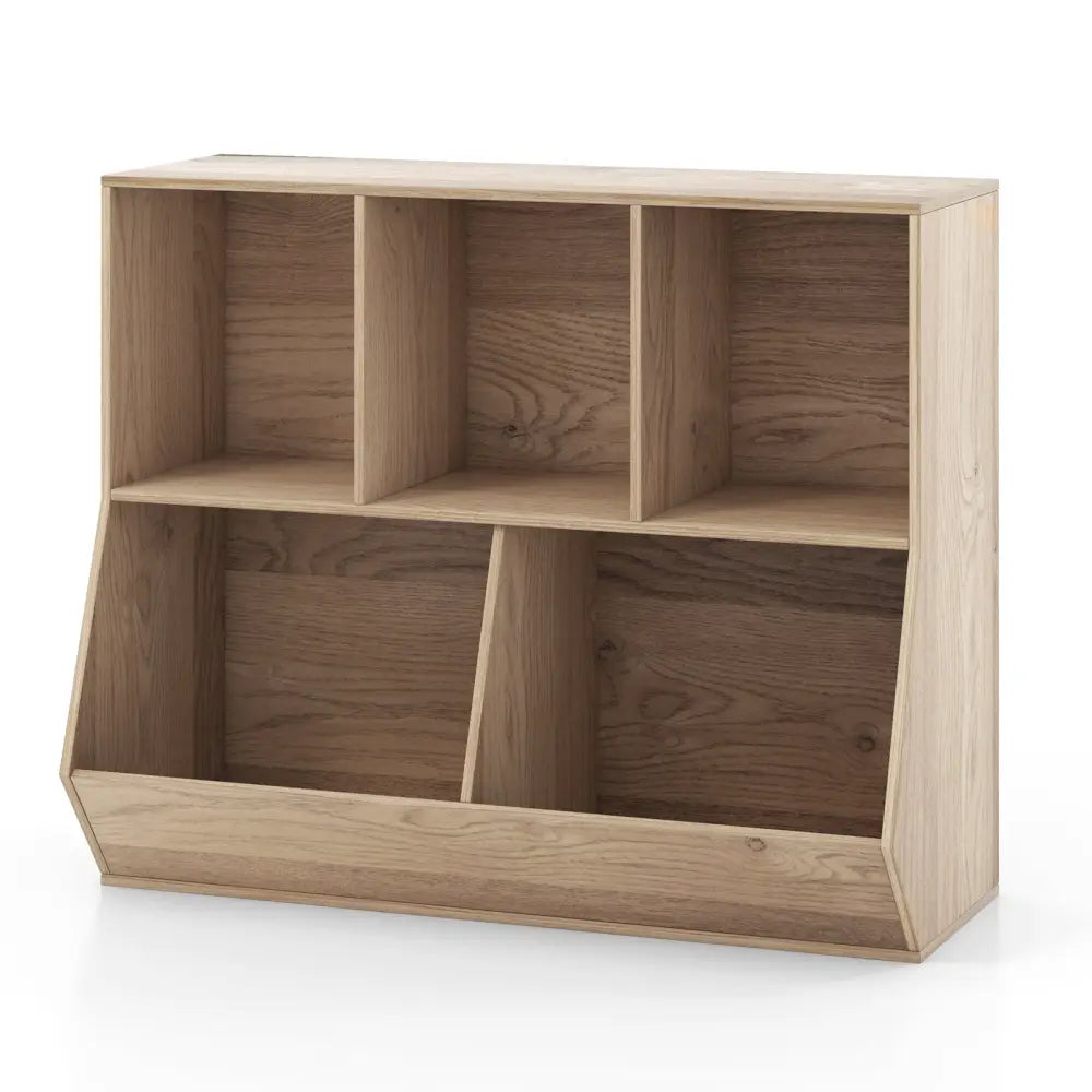 5-Cube Wooden Kids Toy Storage Organizer with Anti-Tipping Kits-Natural - Natural - Kids Storage