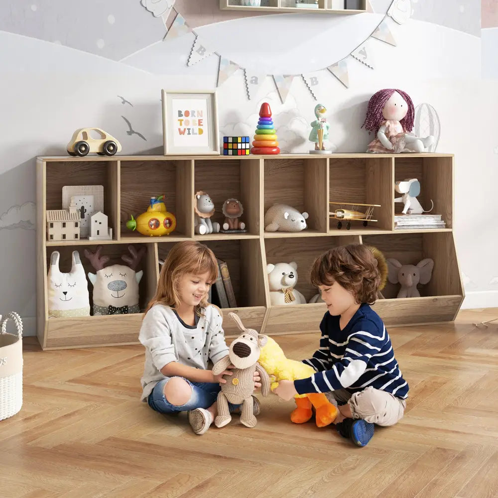 5-Cube Wooden Kids Toy Storage Organizer with Anti-Tipping Kits-Natural - Natural - Kids Storage