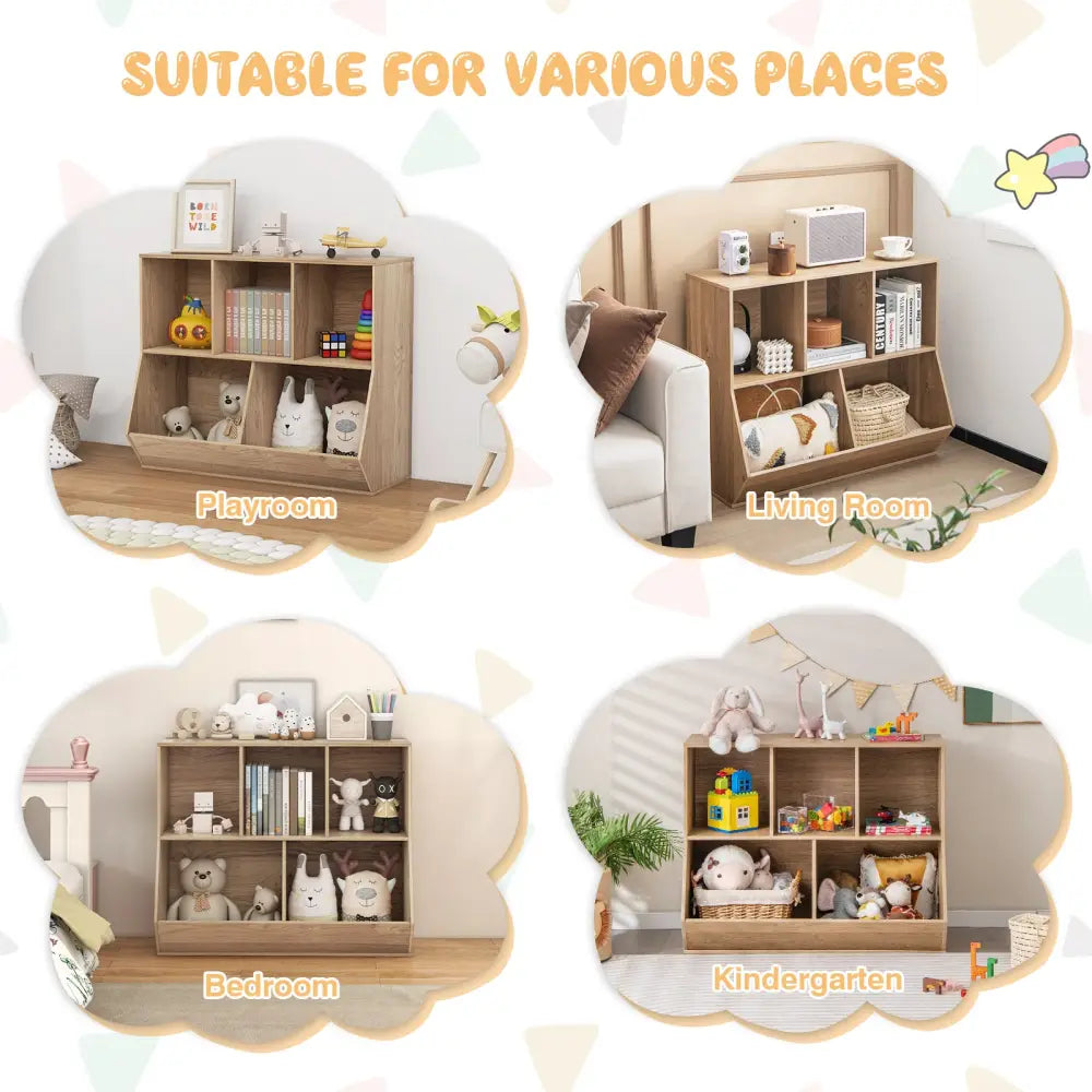 5-Cube Wooden Kids Toy Storage Organizer with Anti-Tipping Kits-Natural - Natural - Kids Storage