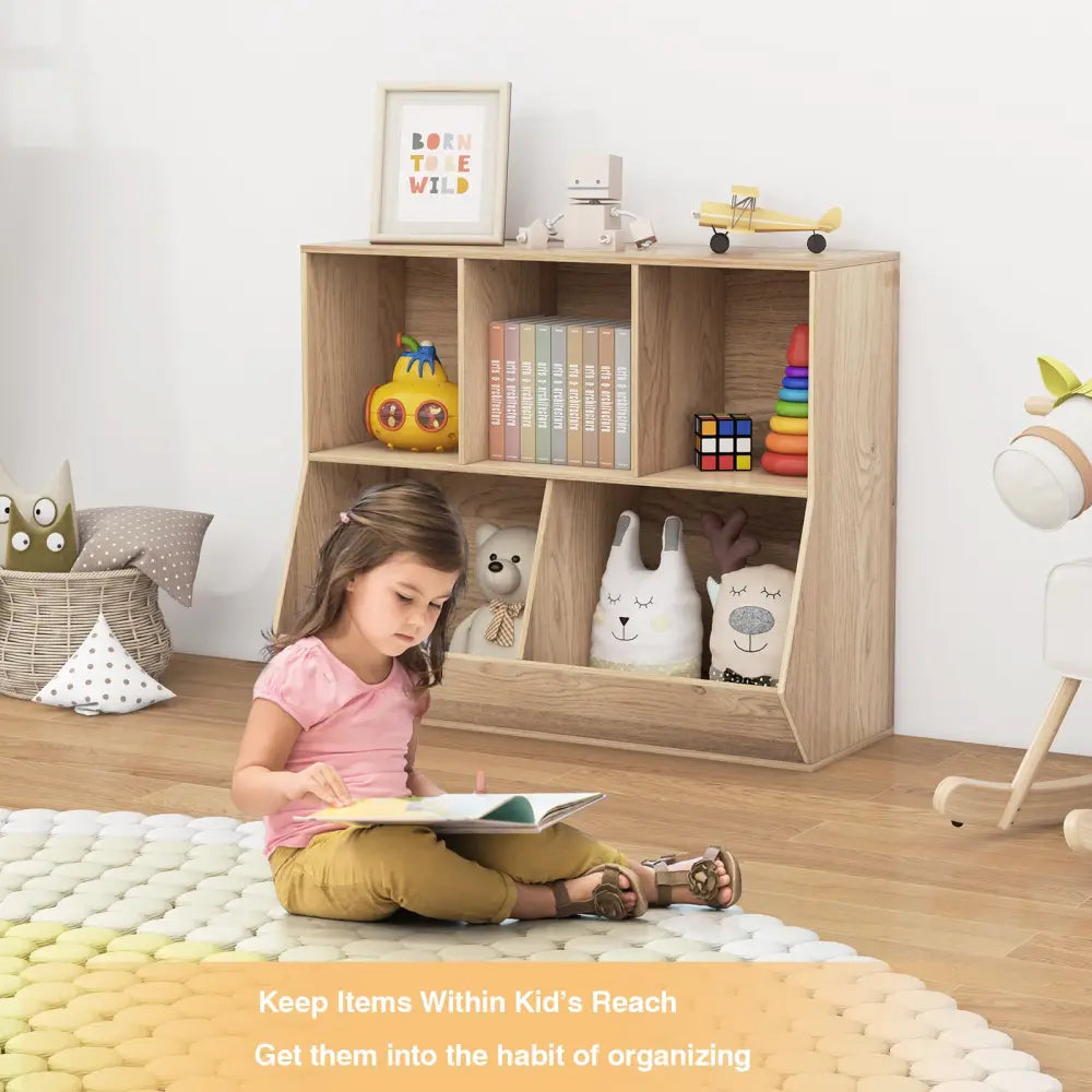 5-Cube Wooden Kids Toy Storage Organizer with Anti-Tipping Kits-Natural - Natural - Kids Storage