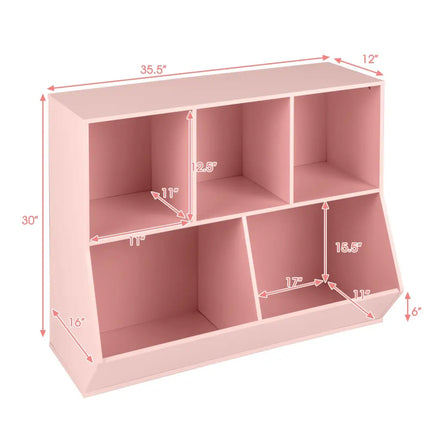 5-Cube Wooden Kids Toy Storage Organizer with Anti-Tipping Kits-Pink - Pink - Kids Storage
