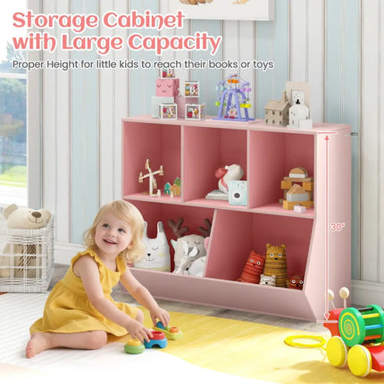 5-Cube Wooden Kids Toy Storage Organizer with Anti-Tipping Kits-Pink - Pink - Kids Storage