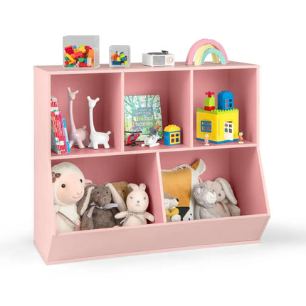 5-Cube Wooden Kids Toy Storage Organizer with Anti-Tipping Kits-Pink - Pink - Kids Storage