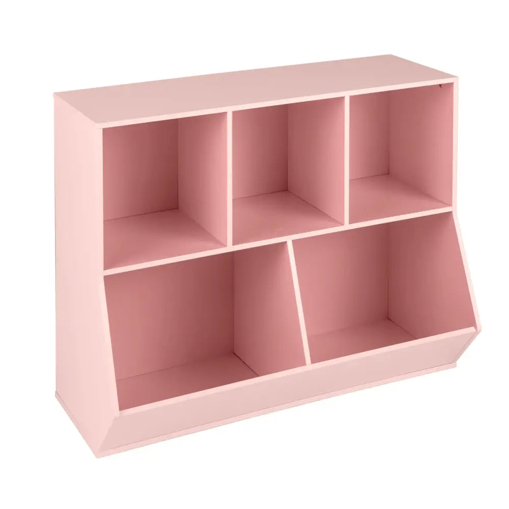 5-Cube Wooden Kids Toy Storage Organizer with Anti-Tipping Kits-Pink - Pink - Kids Storage