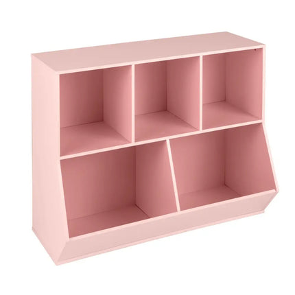 5-Cube Wooden Kids Toy Storage Organizer with Anti-Tipping Kits-Pink - Pink - Kids Storage