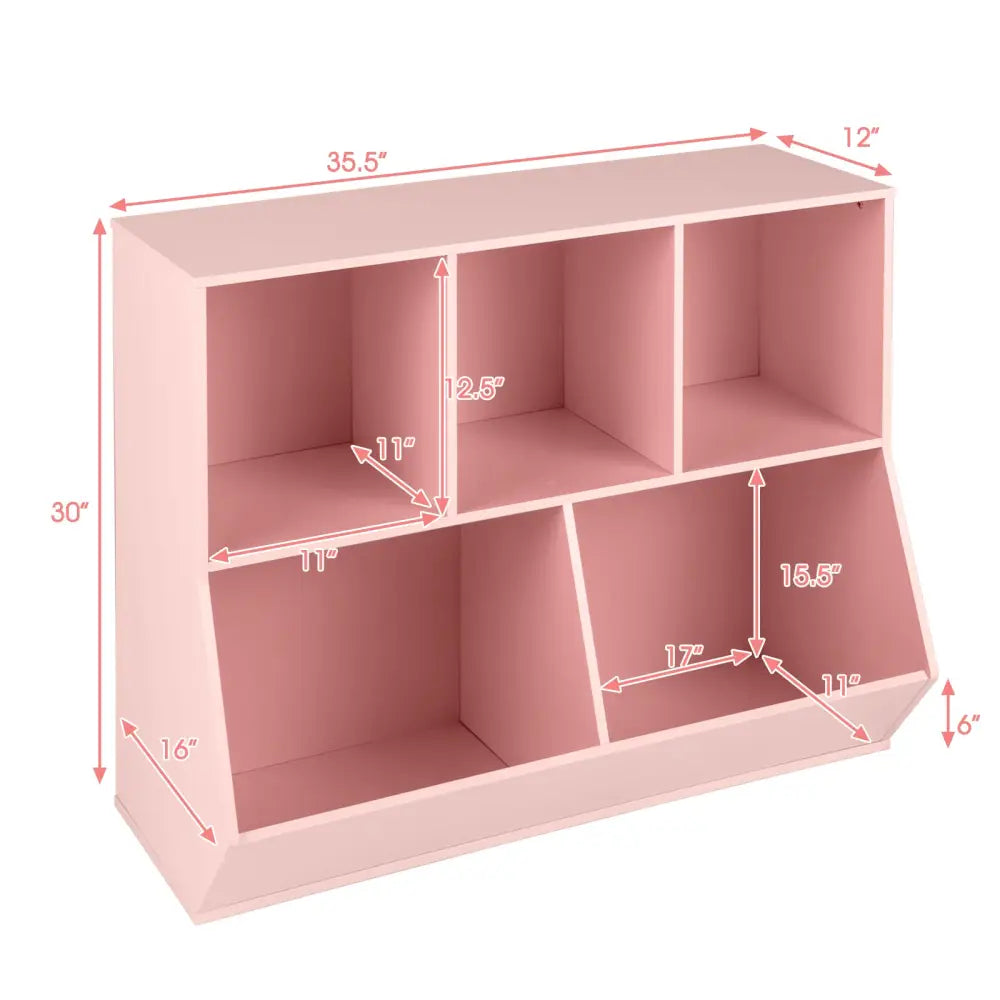 5-Cube Wooden Kids Toy Storage Organizer with Anti-Tipping Kits-Pink - Pink - Kids Storage