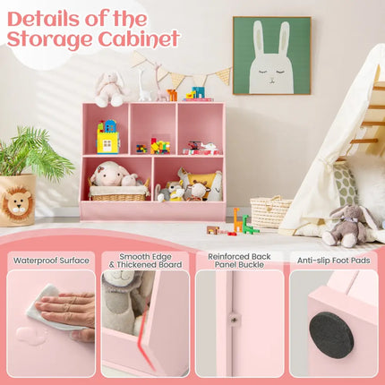 5-Cube Wooden Kids Toy Storage Organizer with Anti-Tipping Kits-Pink - Pink - Kids Storage