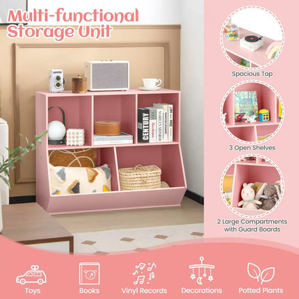 5-Cube Wooden Kids Toy Storage Organizer with Anti-Tipping Kits-Pink - Pink - Kids Storage