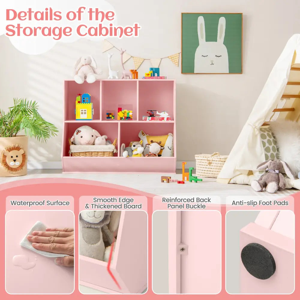 5-Cube Wooden Kids Toy Storage Organizer with Anti-Tipping Kits-Pink - Pink - Kids Storage