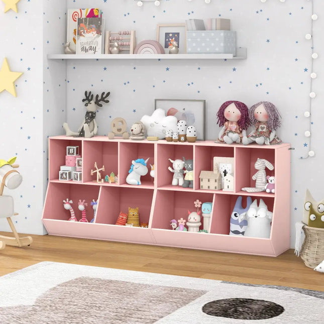 5-Cube Wooden Kids Toy Storage Organizer with Anti-Tipping Kits-Pink - Pink - Kids Storage