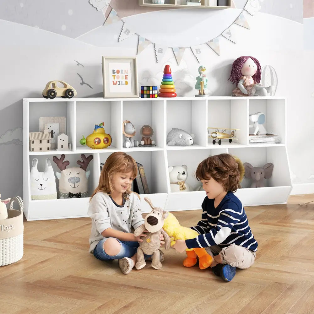 5-Cube Wooden Kids Toy Storage Organizer with Anti-Tipping Kits-White - White - Kids Storage