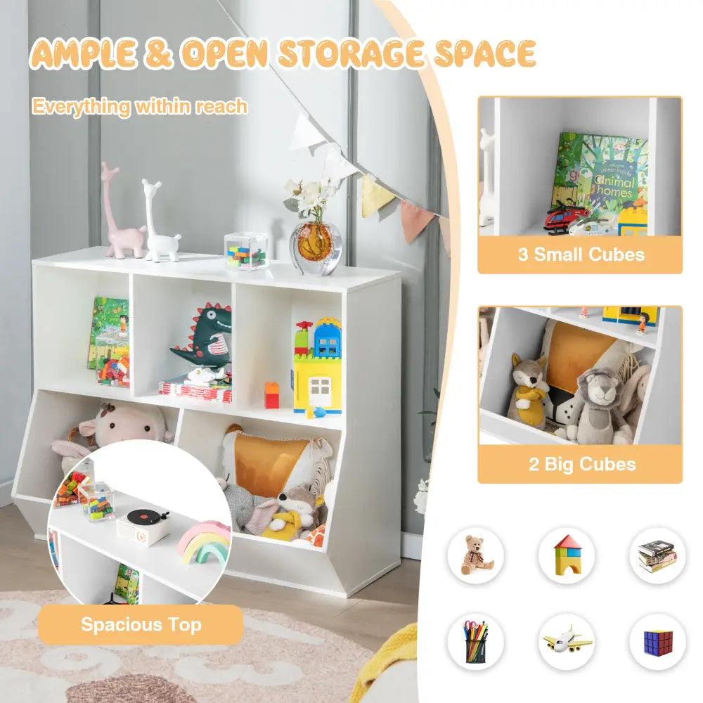 5-Cube Wooden Kids Toy Storage Organizer with Anti-Tipping Kits-White - White - Kids Storage