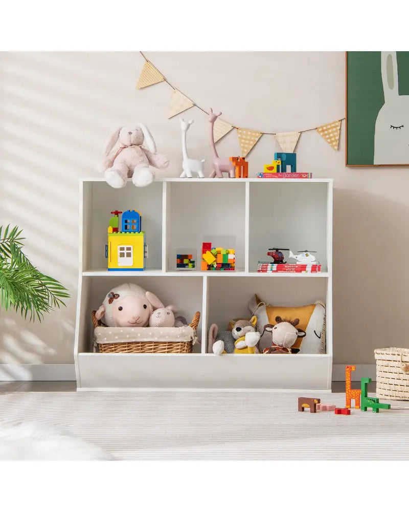 5-Cube Wooden Kids Toy Storage Organizer with Anti-Tipping Kits-White - White - Kids Storage