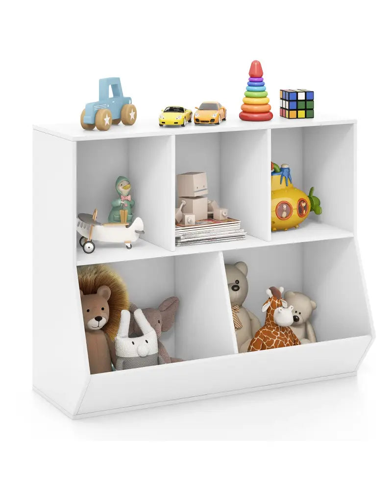 5-Cube Wooden Kids Toy Storage Organizer with Anti-Tipping Kits-White - White - Kids Storage