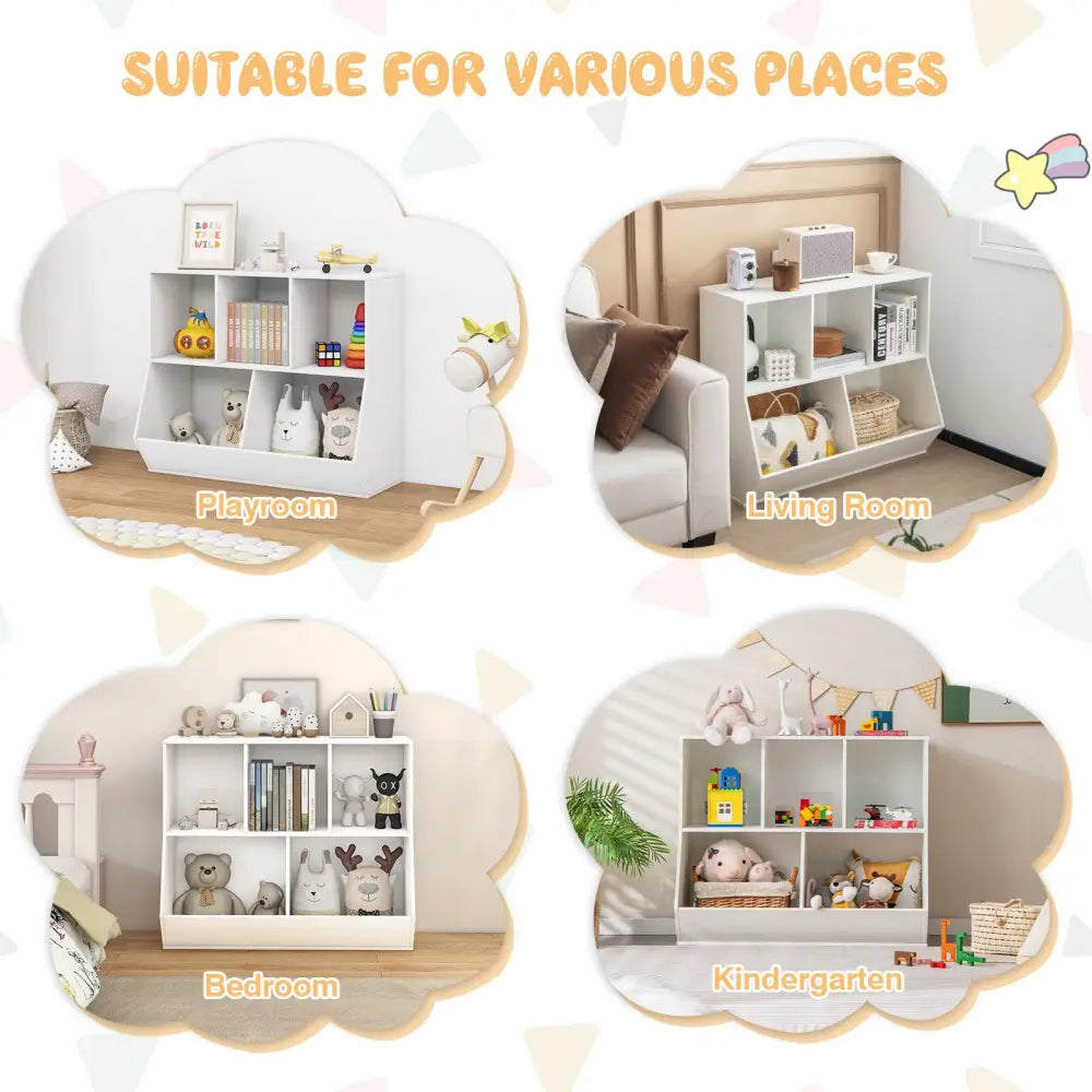 5-Cube Wooden Kids Toy Storage Organizer with Anti-Tipping Kits-White - White - Kids Storage
