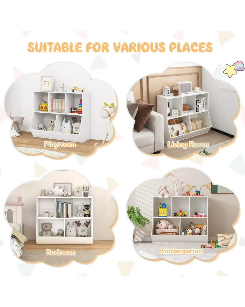 5-Cube Wooden Kids Toy Storage Organizer with Anti-Tipping Kits-White - White - Kids Storage