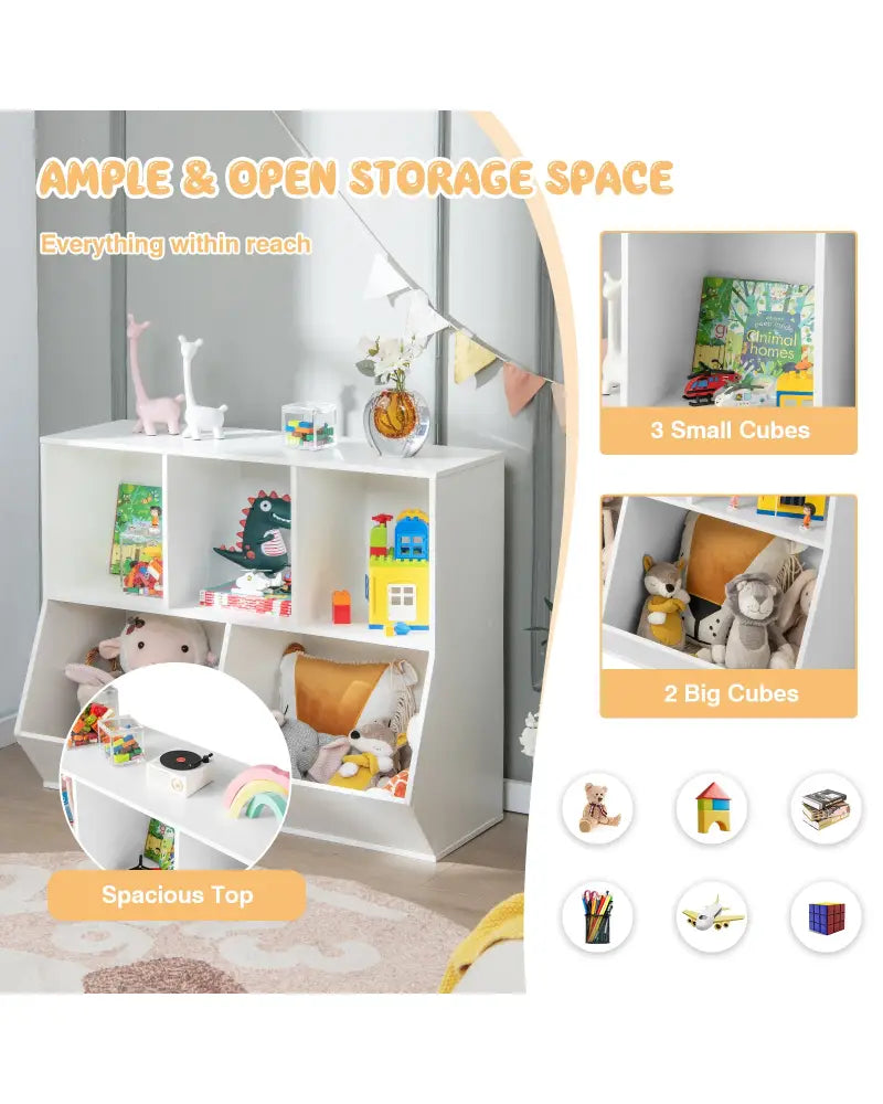 5-Cube Wooden Kids Toy Storage Organizer with Anti-Tipping Kits-White - White - Kids Storage
