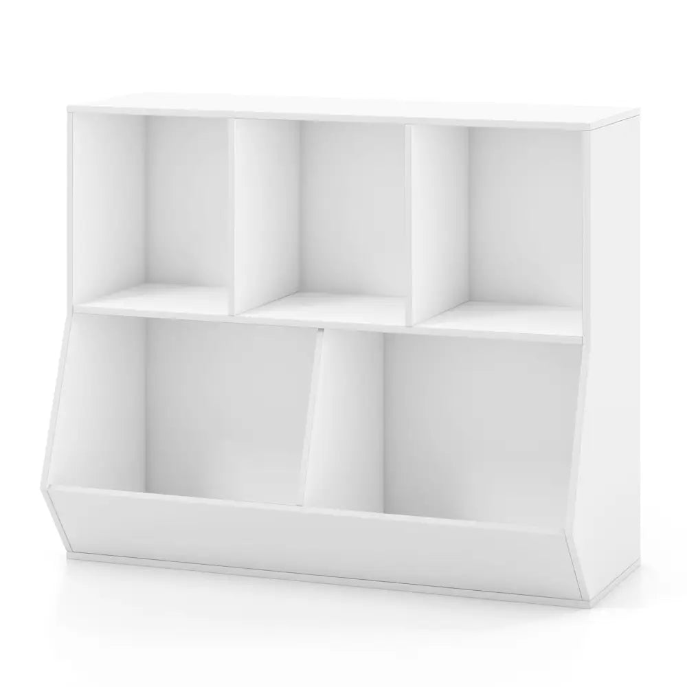 5-Cube Wooden Kids Toy Storage Organizer with Anti-Tipping Kits-White - White - Kids Storage