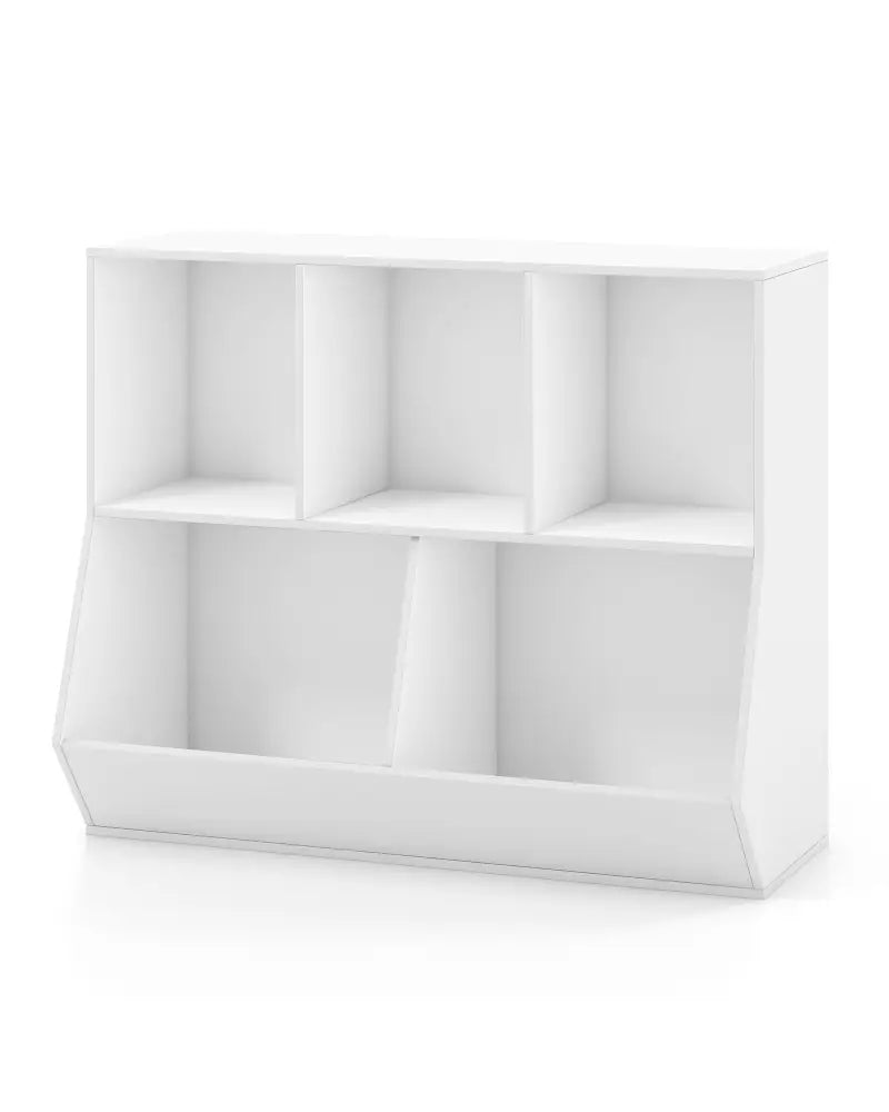 5-Cube Wooden Kids Toy Storage Organizer with Anti-Tipping Kits-White - White - Kids Storage