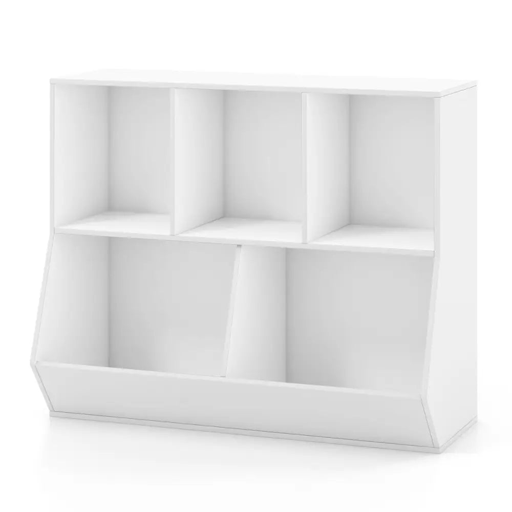 5-Cube Wooden Kids Toy Storage Organizer with Anti-Tipping Kits-White - White - Kids Storage