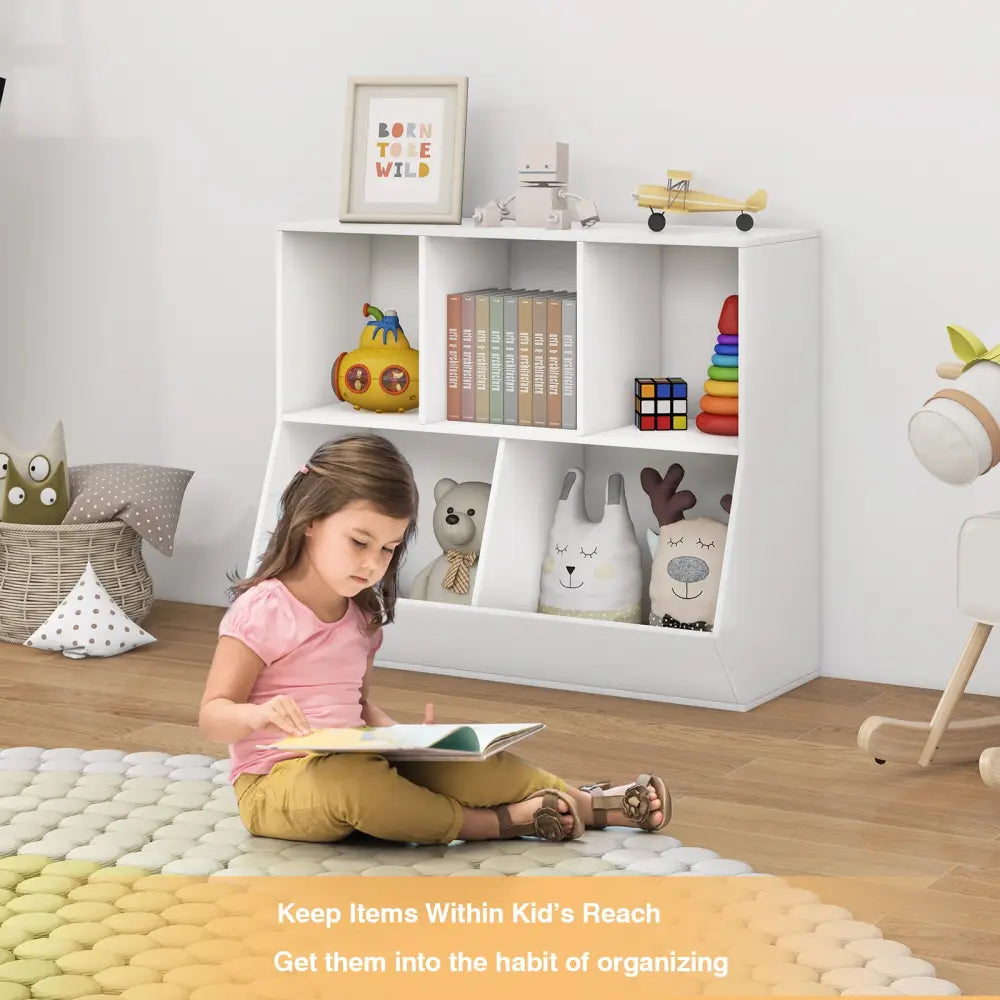 5-Cube Wooden Kids Toy Storage Organizer with Anti-Tipping Kits-White - White - Kids Storage