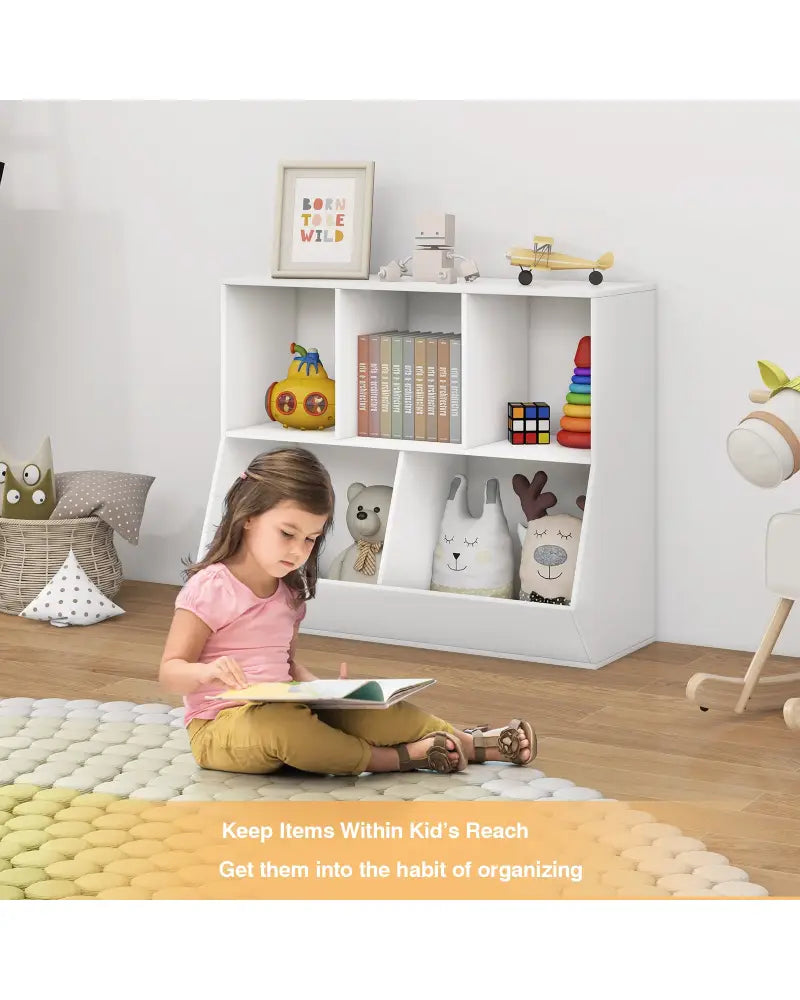 5-Cube Wooden Kids Toy Storage Organizer with Anti-Tipping Kits-White - White - Kids Storage