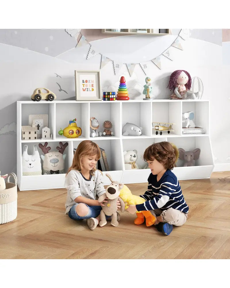 5-Cube Wooden Kids Toy Storage Organizer with Anti-Tipping Kits-White - White - Kids Storage