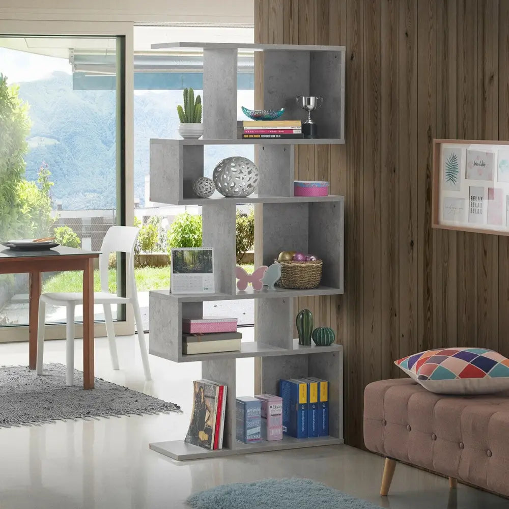 5 Cubes Ladder Shelf Corner Bookshelf Display Rack Bookcase-Gray - Gray - Bookcases
