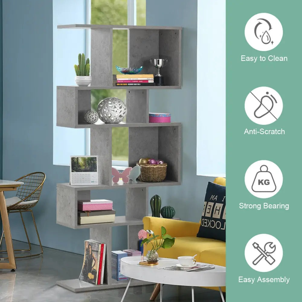 5 Cubes Ladder Shelf Corner Bookshelf Display Rack Bookcase-Gray - Gray - Bookcases