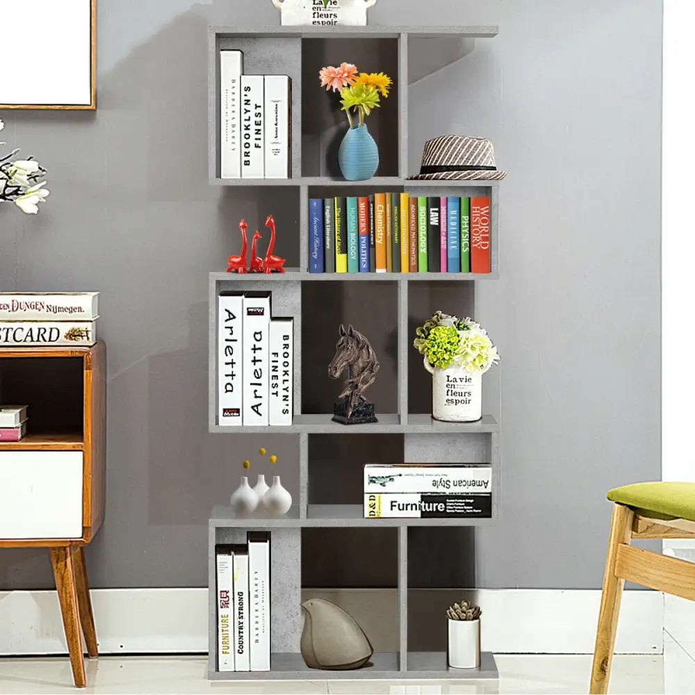 5 Cubes Ladder Shelf Corner Bookshelf Display Rack Bookcase-Gray - Gray - Bookcases