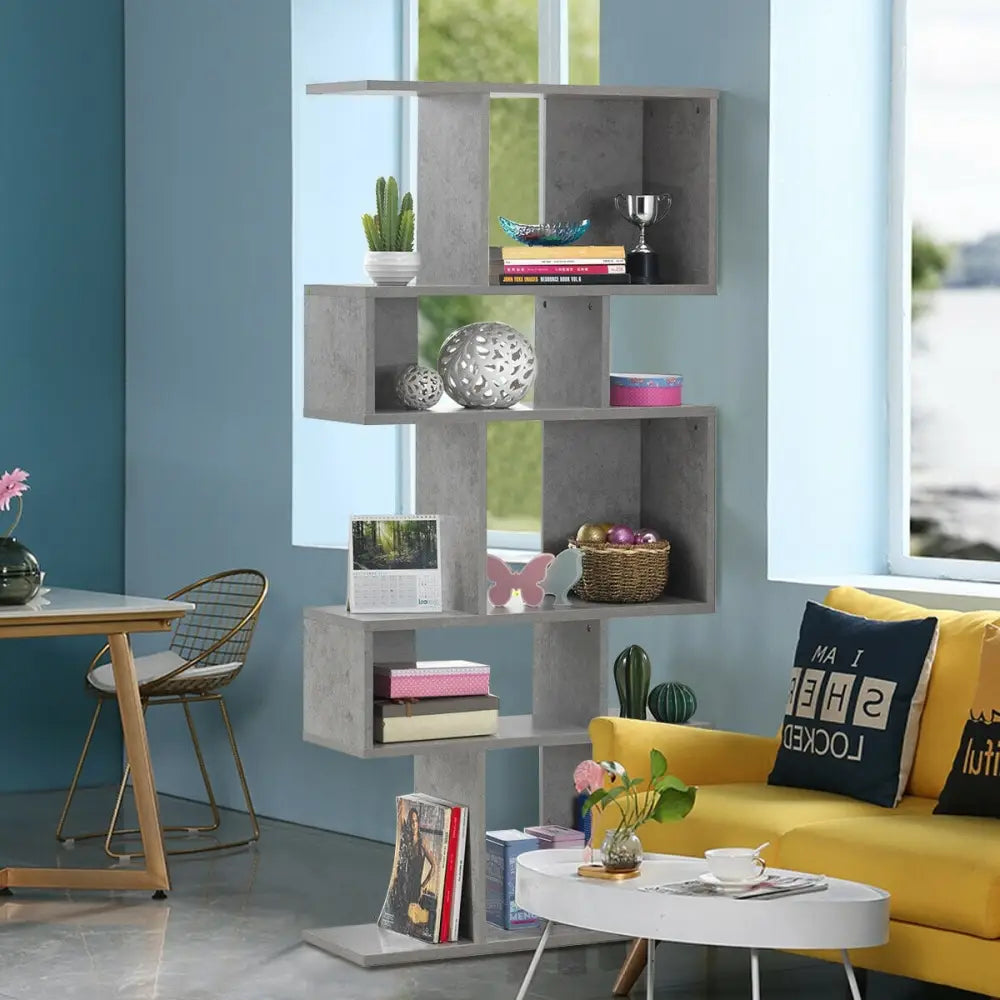 5 Cubes Ladder Shelf Corner Bookshelf Display Rack Bookcase-Gray - Gray - Bookcases