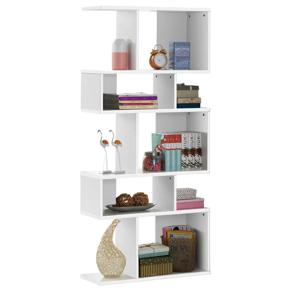 5 Cubes Ladder Shelf Corner Bookshelf Display Rack Bookcase-White - White - Bookcases