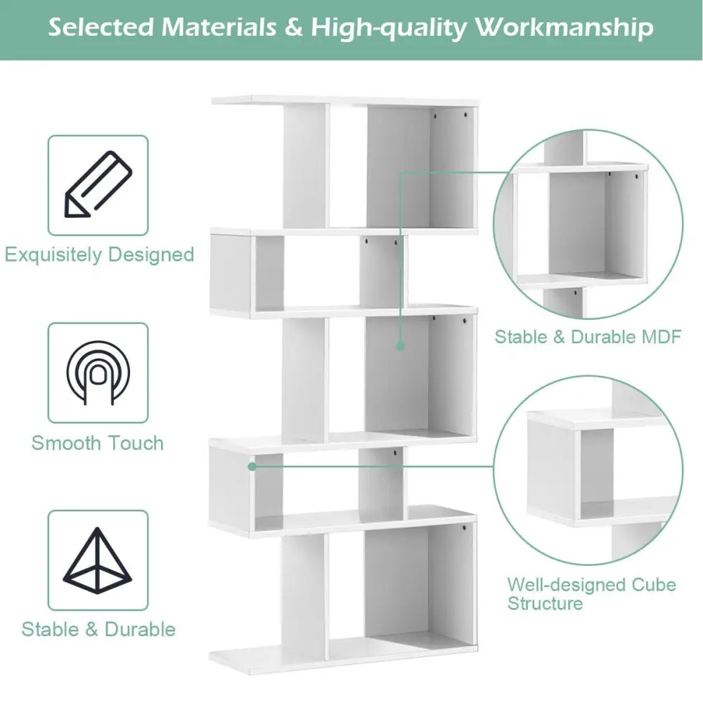 5 Cubes Ladder Shelf Corner Bookshelf Display Rack Bookcase-White - White - Bookcases