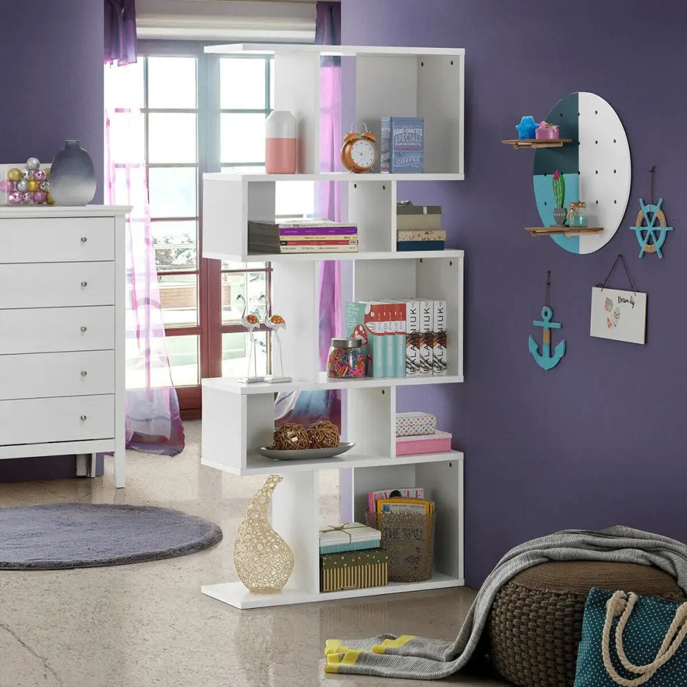 5 Cubes Ladder Shelf Corner Bookshelf Display Rack Bookcase-White - White - Bookcases