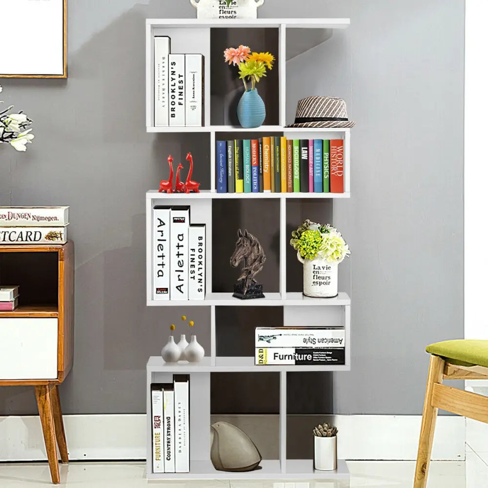 5 Cubes Ladder Shelf Corner Bookshelf Display Rack Bookcase-White - White - Bookcases