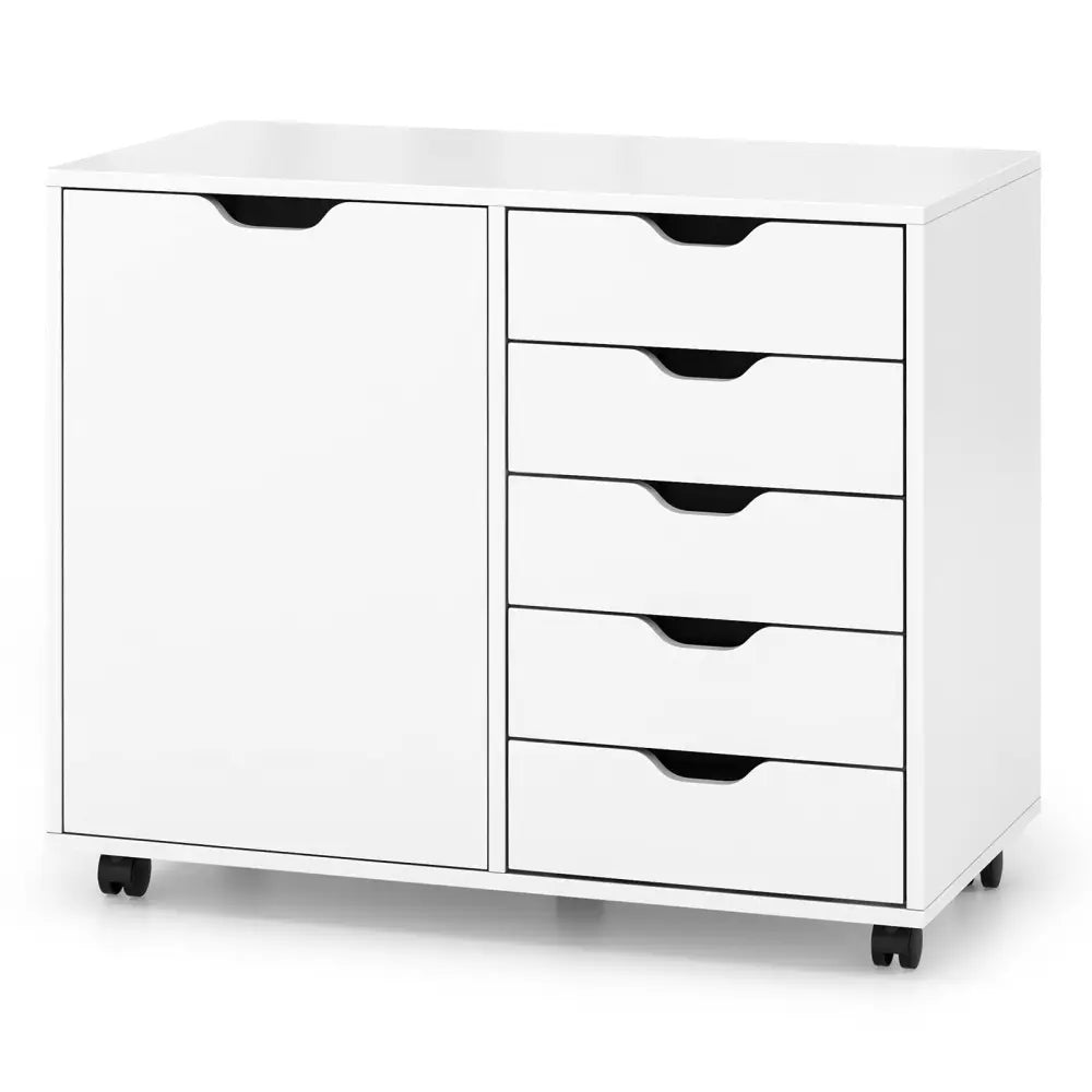 5-Drawer Dresser Chest Mobile Storage Cabinet with Door-White - White - File Cabinets