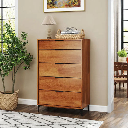 5-Drawer Dresser with Interlock System for Bedroom Living Room-Cherry Costway