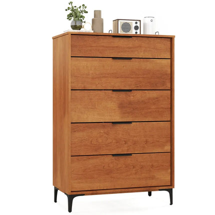 5-Drawer Dresser with Interlock System for Bedroom Living Room-Cherry Costway