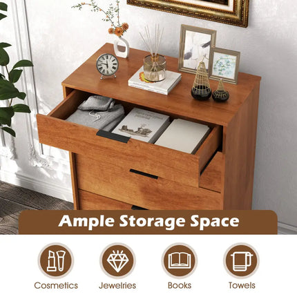 5-Drawer Dresser with Interlock System for Bedroom Living Room-Cherry Costway