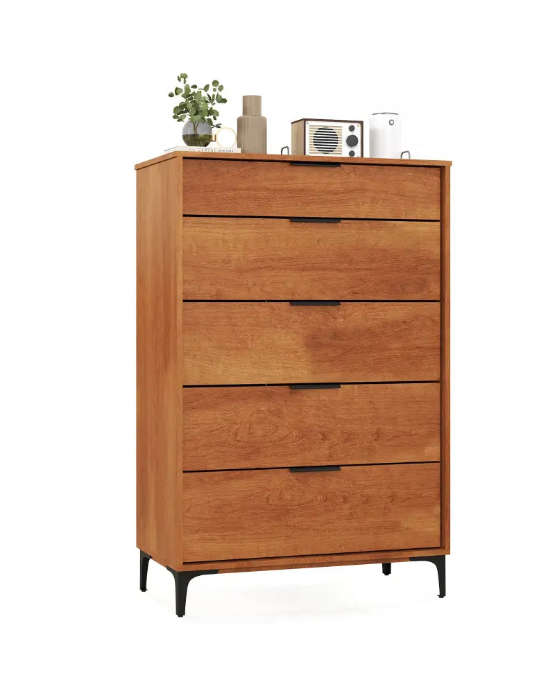 5-Drawer Dresser with Interlock System for Bedroom Living Room-Cherry - Cherry - Dressers & Chests