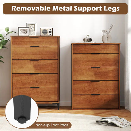 5-Drawer Dresser with Interlock System for Bedroom Living Room-Cherry Costway