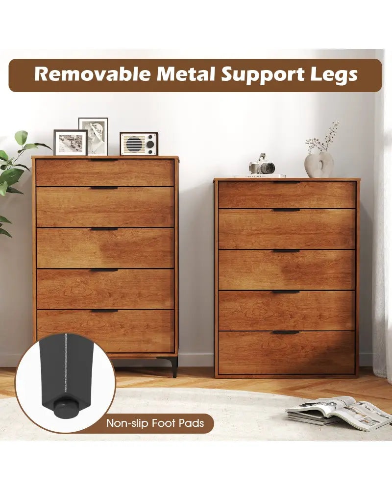 5-Drawer Dresser with Interlock System for Bedroom Living Room-Cherry - Cherry - Dressers & Chests