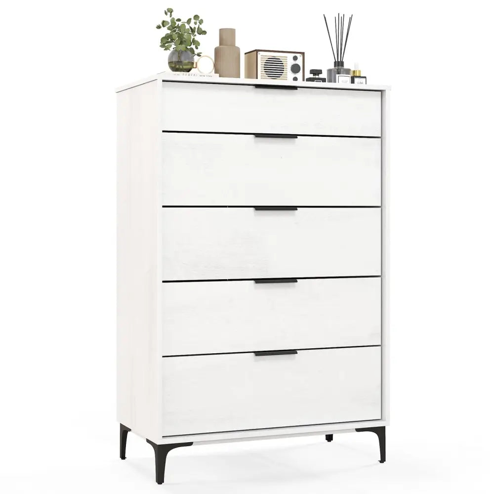 5-Drawer Dresser with Interlock System for Bedroom Living Room-White - White - Dressers & Chests